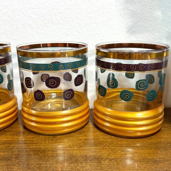 4 Vintage Rocks Old Fashioned Glasses MCM Sakura Sango Sue Zipkin Gold Heavy - Picture 4 of 7